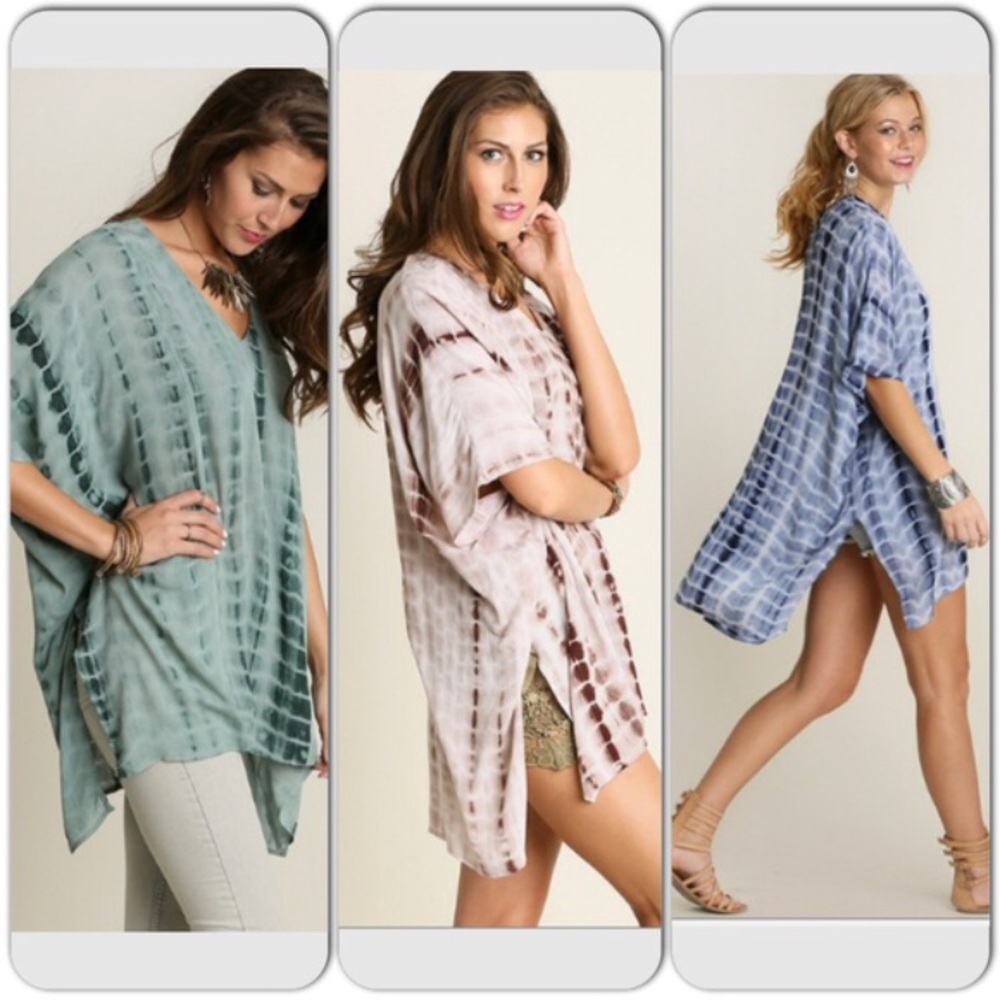 Umgee Green,Brown,Blue Oversized Tie Dye Tunics - Picture 2 of 8
