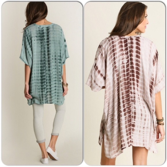 Umgee Green,Brown,Blue Oversized Tie Dye Tunics - Picture 3 of 8