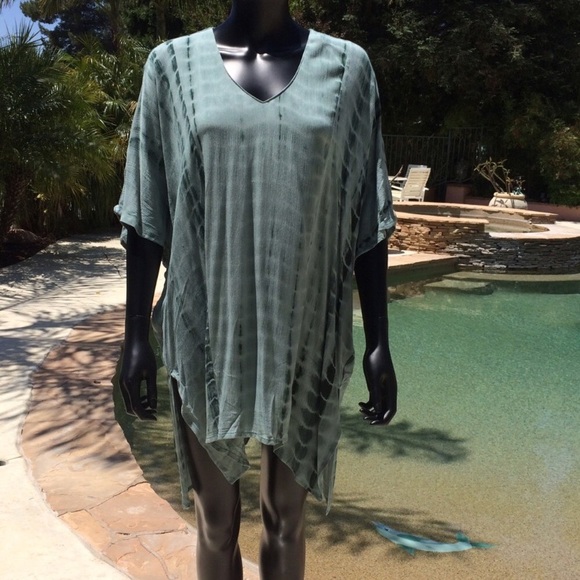 Umgee Green,Brown,Blue Oversized Tie Dye Tunics - Picture 5 of 8