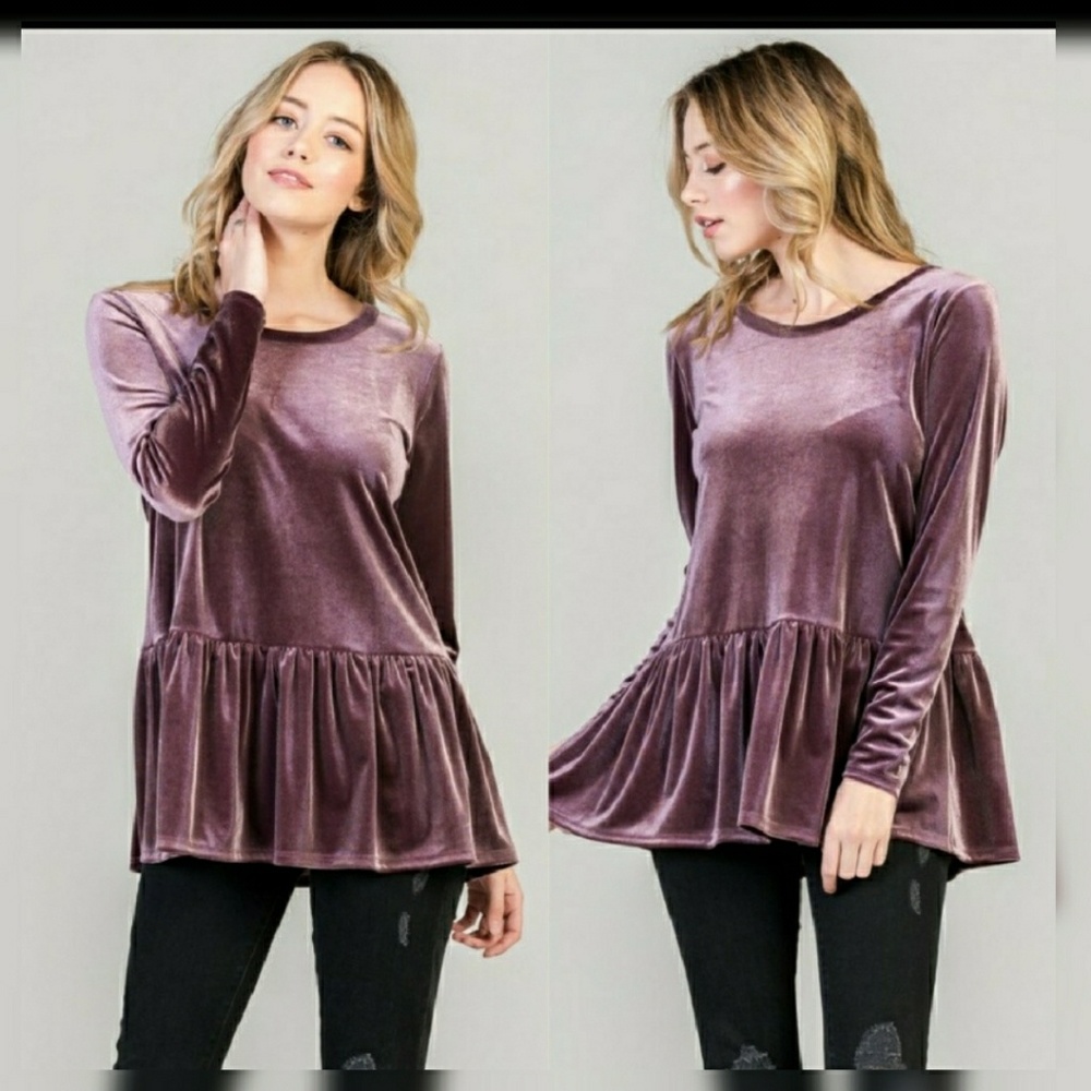 Plum Velvet Peplum Longsleeve Top