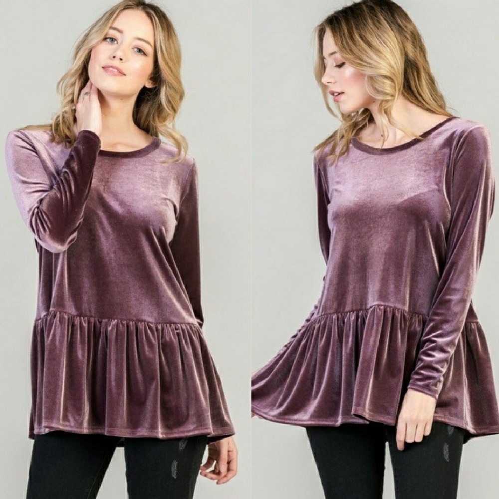 Plum Velvet Peplum Longsleeve Top - Picture 2 of 3