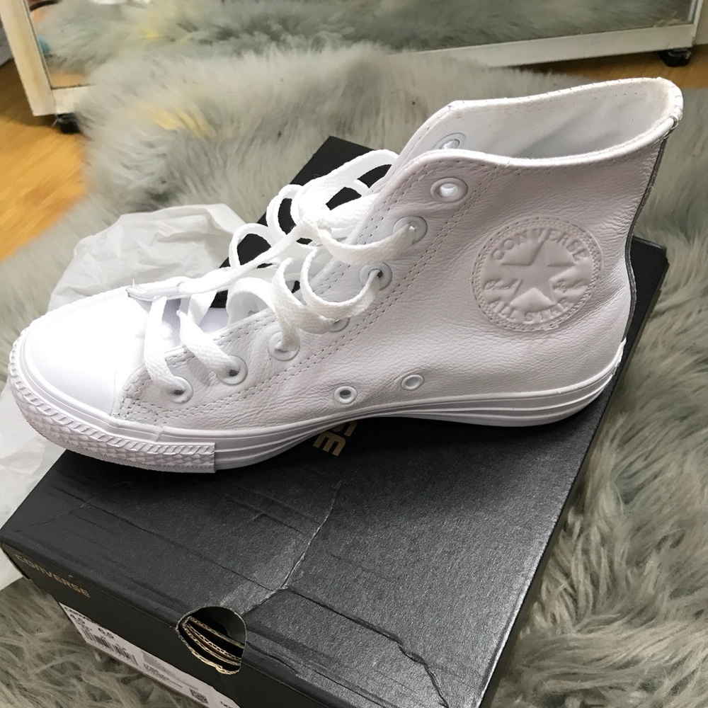 All white high top converse