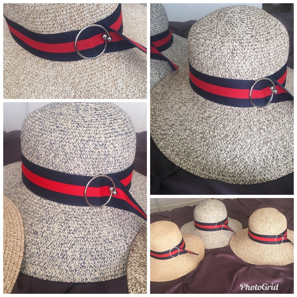 Red and blue striped straw hat