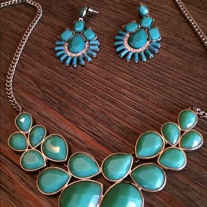 Turquoise Emerald Necklace & Earrings Set