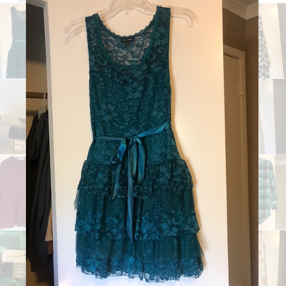 As U Wish Teal Lace Dress