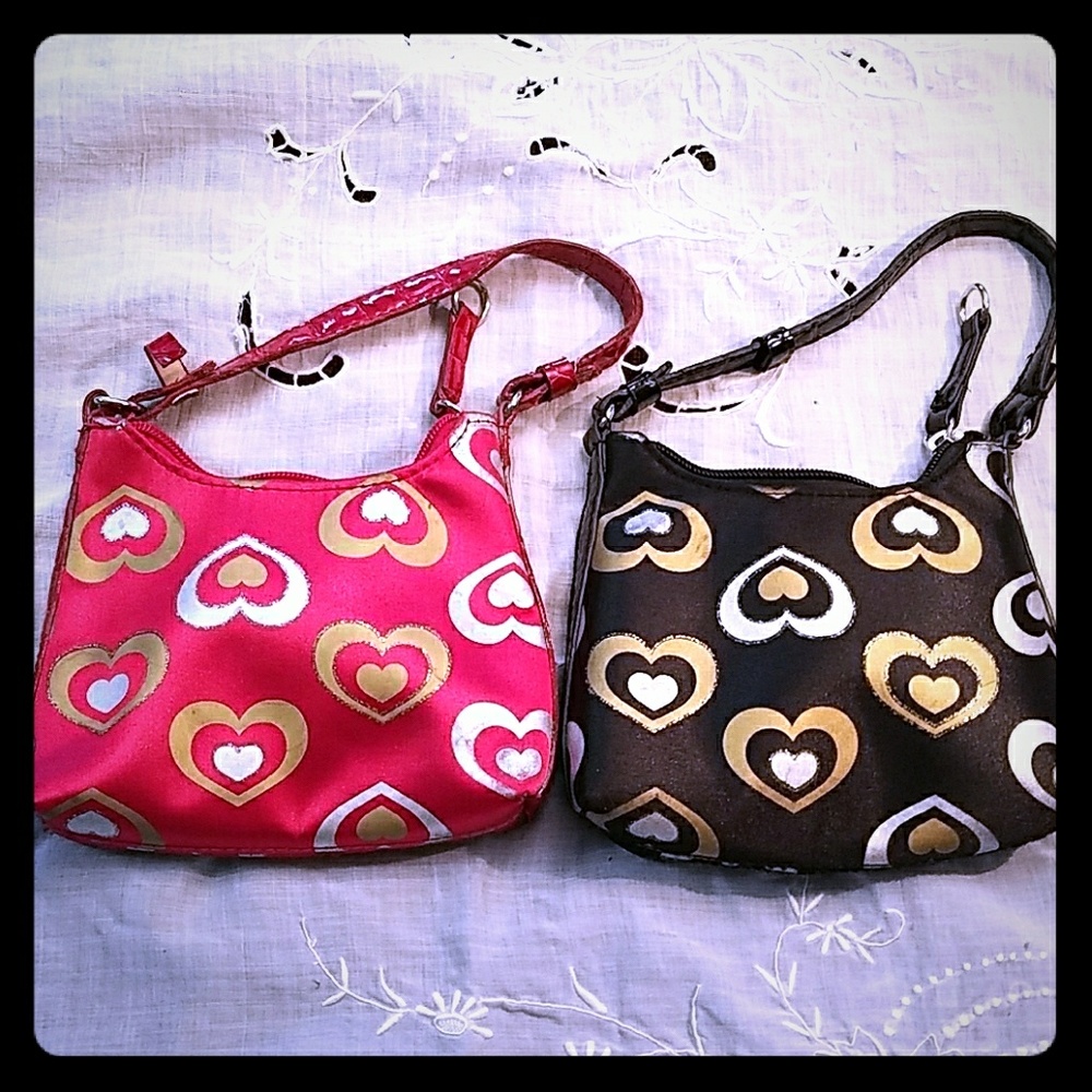Two mini purses w/ gold&silver hearts