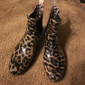 Leopard print rain boots