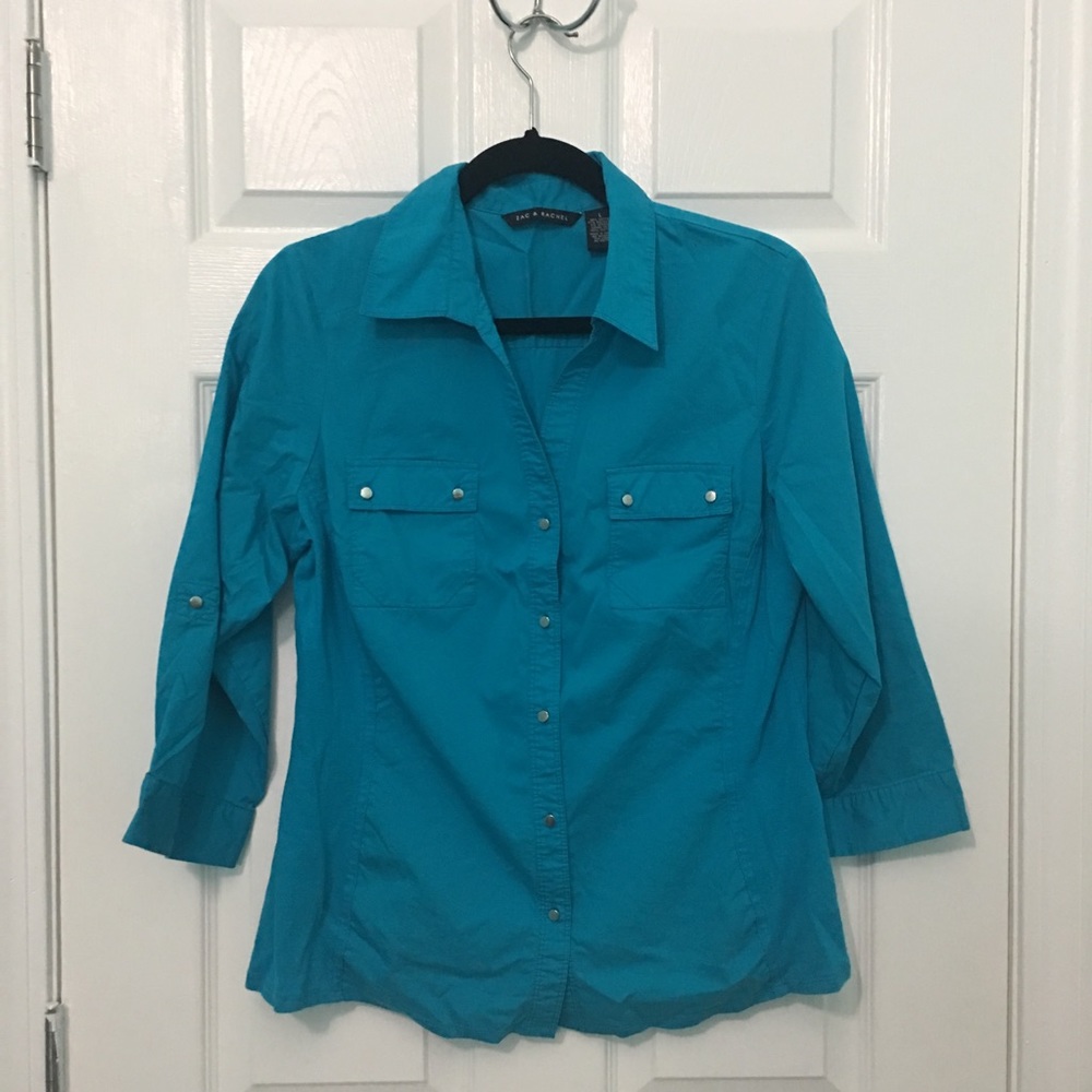 Women’s Large Blue 3/4 Sleeve Button-Down Top