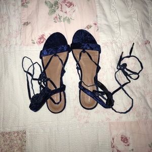 Zara Blue velvet lace up sandals