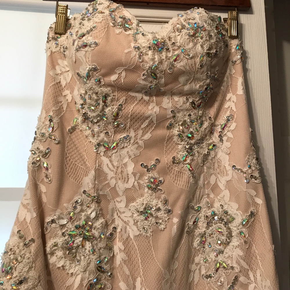 Nude and white beaded dress