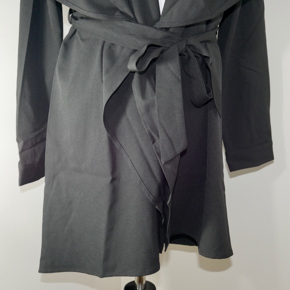Trench Coat Waterfall Tie Waist Winter Jacket Open - Picture 7 of 8
