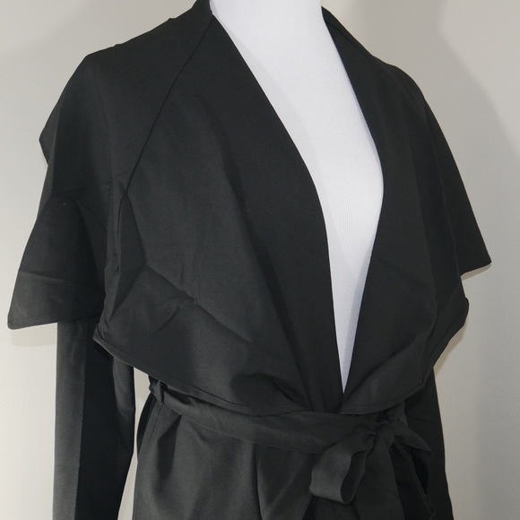 Trench Coat Waterfall Tie Waist Winter Jacket Open - Picture 8 of 8