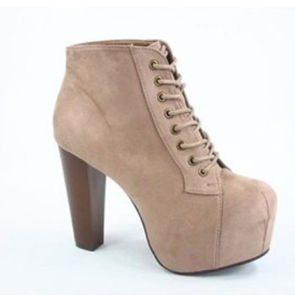 FOR SALE! Faux-suede platform lace booties - TAUPE