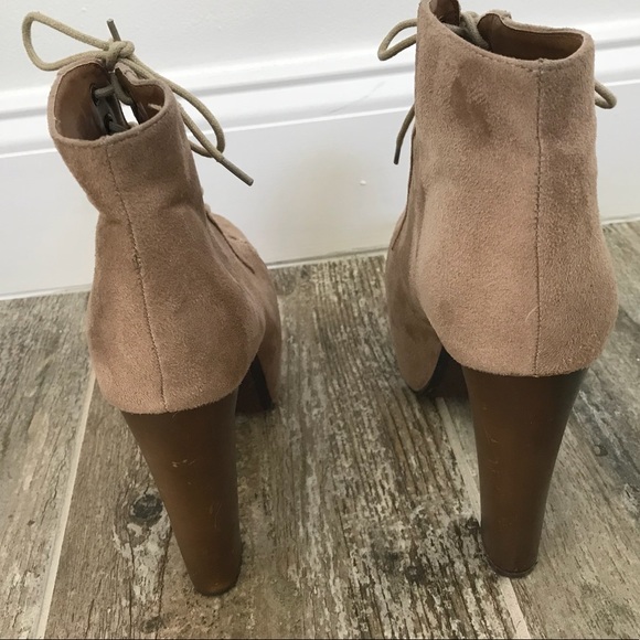 FOR SALE! Faux-suede platform lace booties - TAUPE - Picture 4 of 4