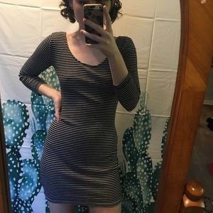 Striped long sleeve bodycon dress