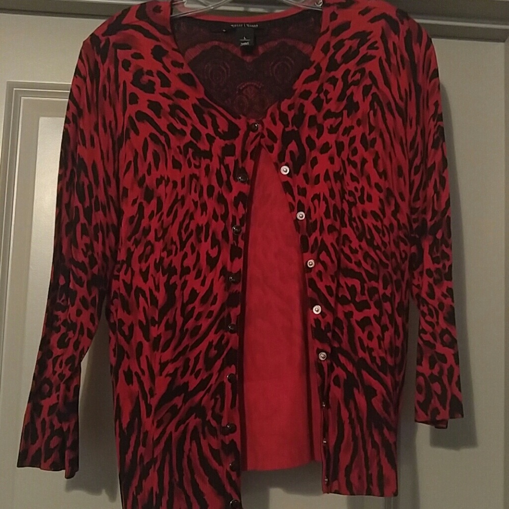 Animal print white house/black market cardigan