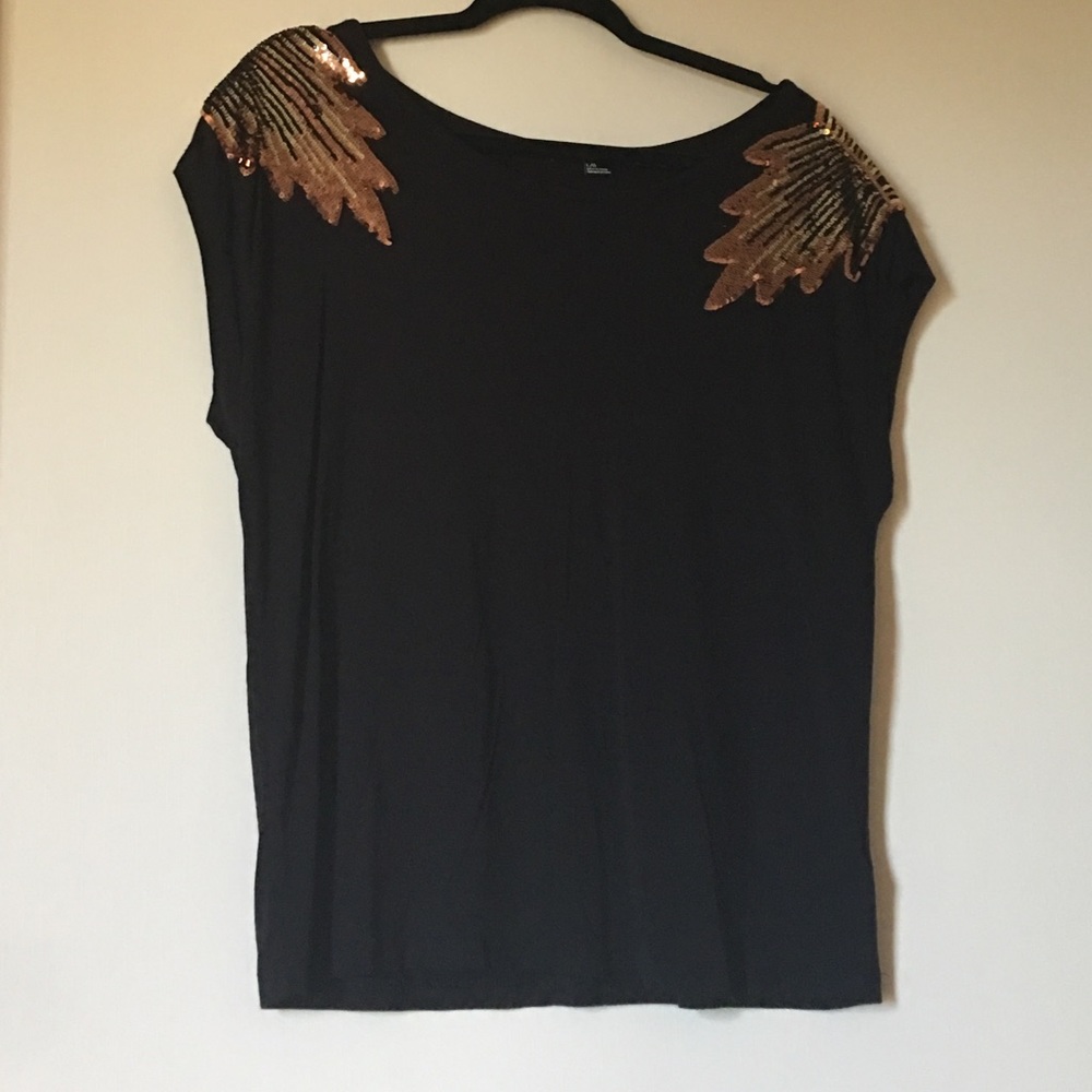 Black Tee Shirt with Copper and Gold Sequins