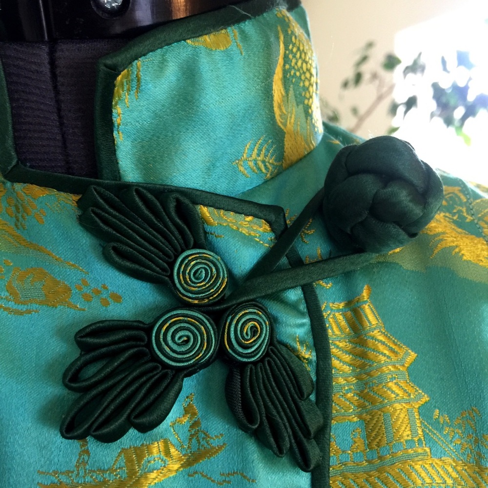 Vintage Chinese Silk Tunic Aqua and Chartreuse