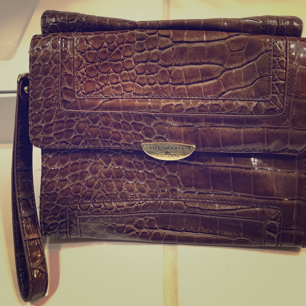 Brown crocodile print Liz Claiborne clutch!