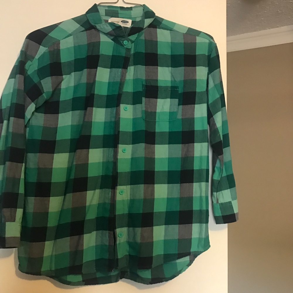 Old Navy Teal Boyfriend Plaid Shirt
