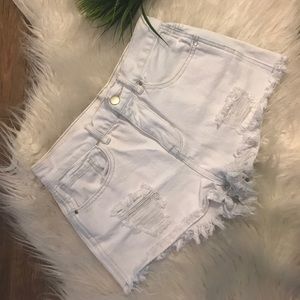 Bullhead White Distressed Denim Shorts