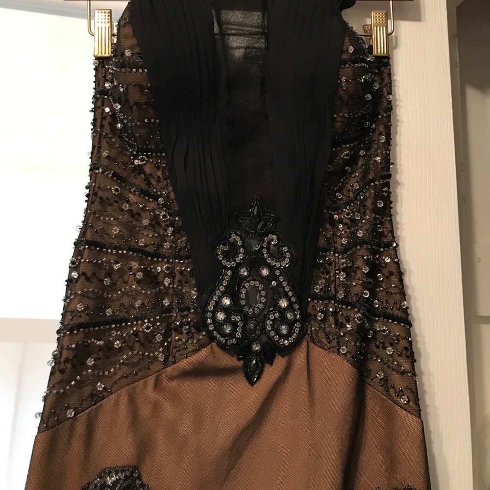 Black with nude underlay halter gown