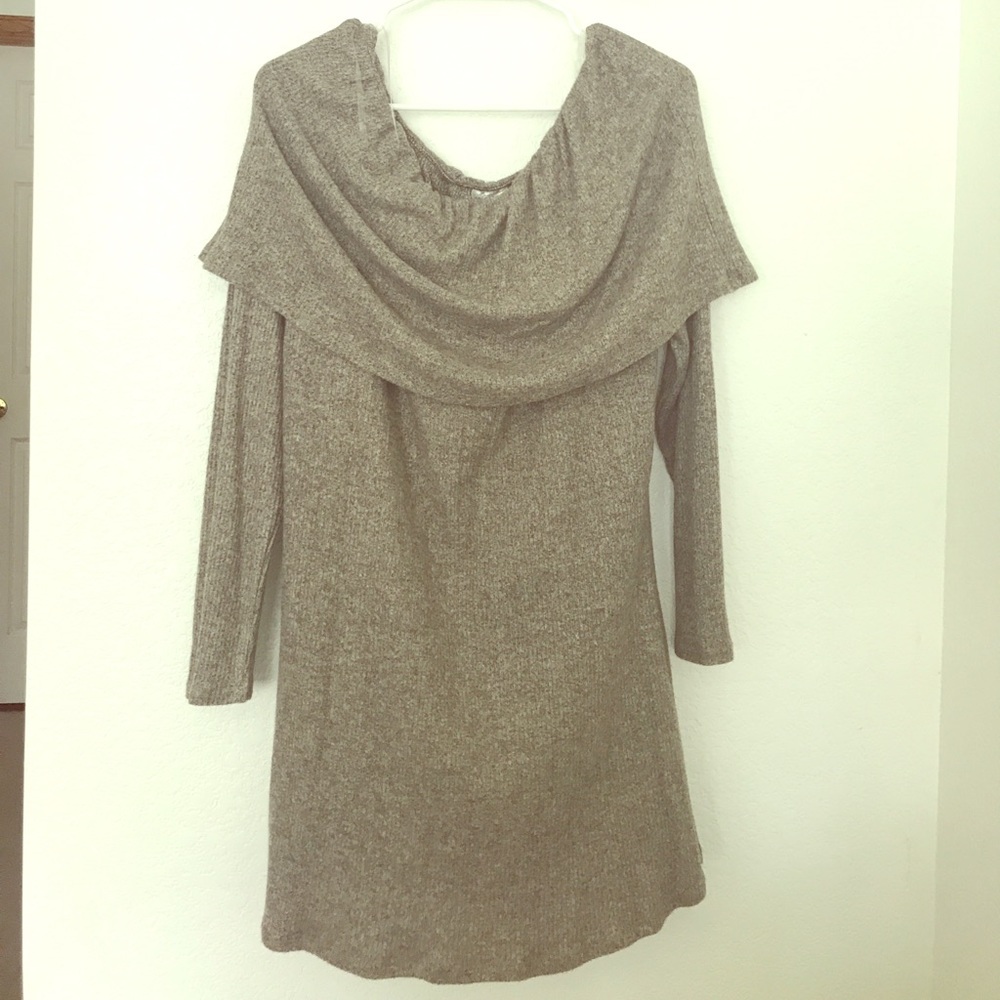 Off the shoulder, soft winter mini dress.