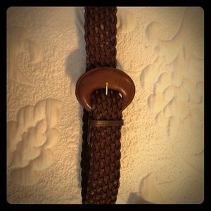 Wide braided brown leather belt