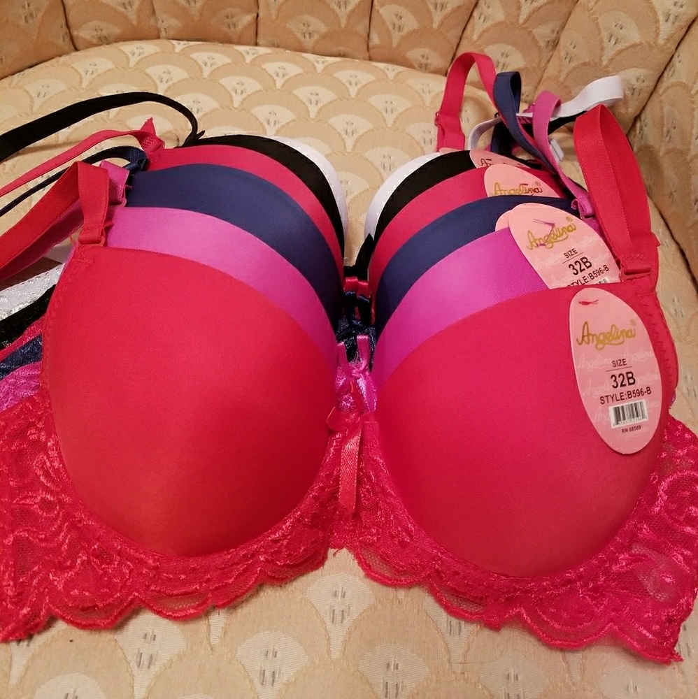 Set of 6 Angelina Lace Detail Bras - 32B