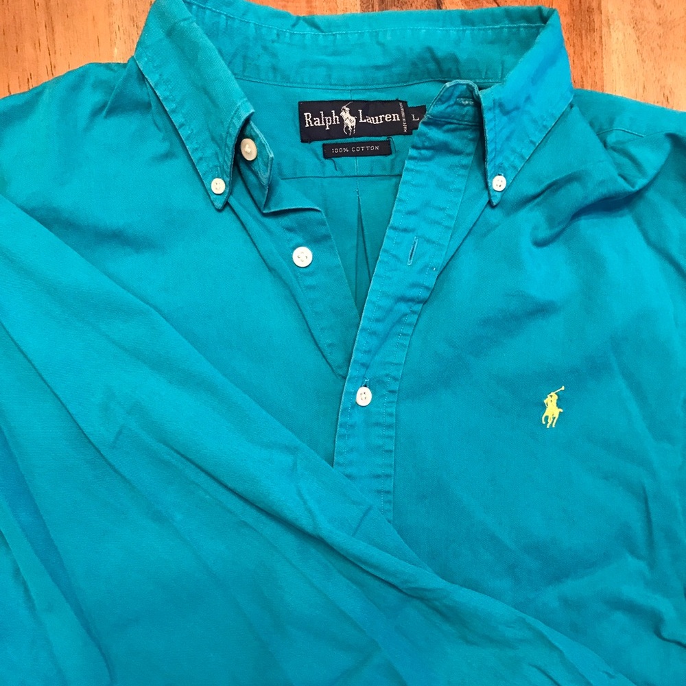Men's L Polo Ralph Lauren aqua long sleeve shirt.