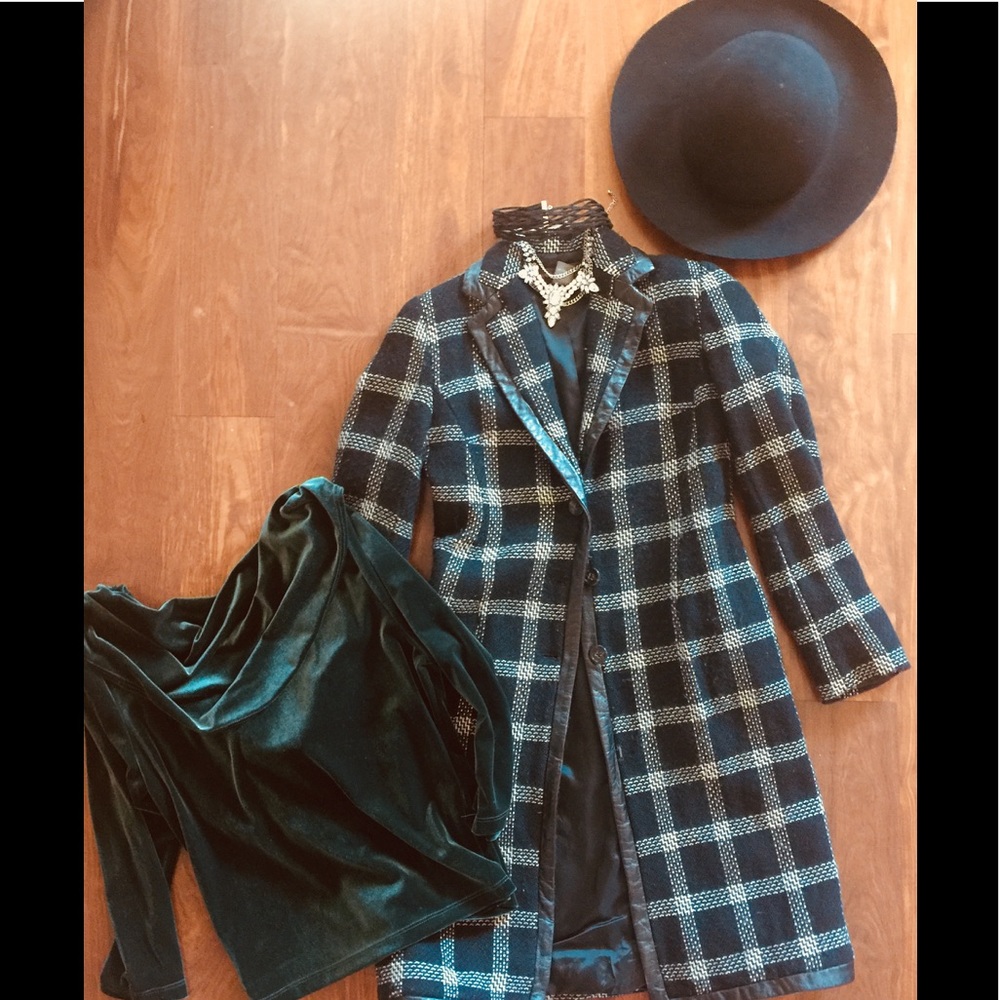 Banana Republic Wool Plaid Trench & Leather Trim