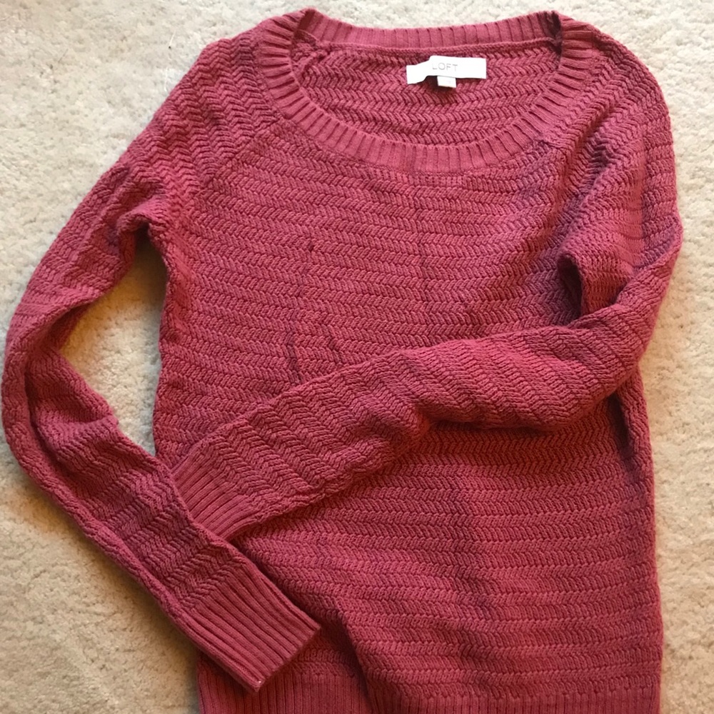 LOFT Light Cranberry Textured Sweater