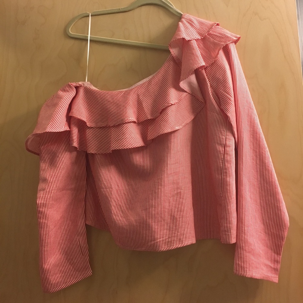 Striped One-Shoulder Ruffle Top