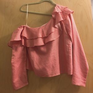 Striped One-Shoulder Ruffle Top