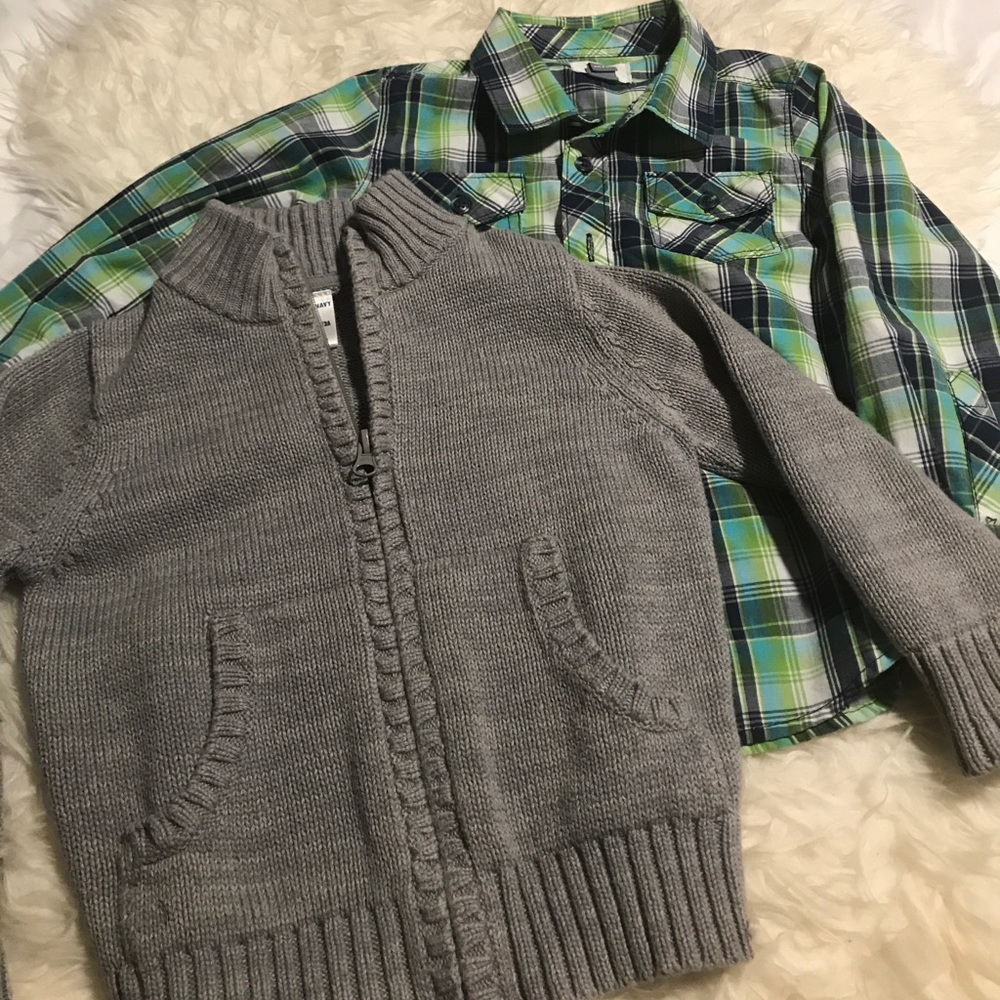 Boys 3t zip up sweater and 4t button up