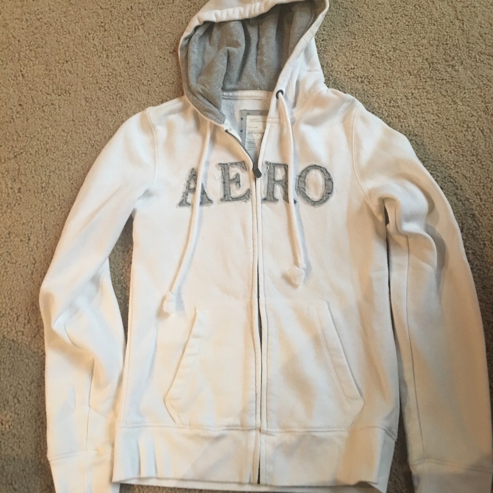 Aeropostale White Full Zipper Hoodie Size Medium
