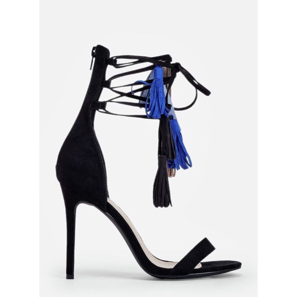 Tassel grey and blue heels