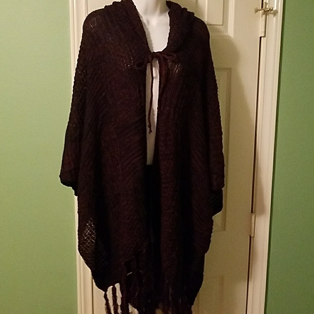 NWT Knit Hooded Poncho in blue and red