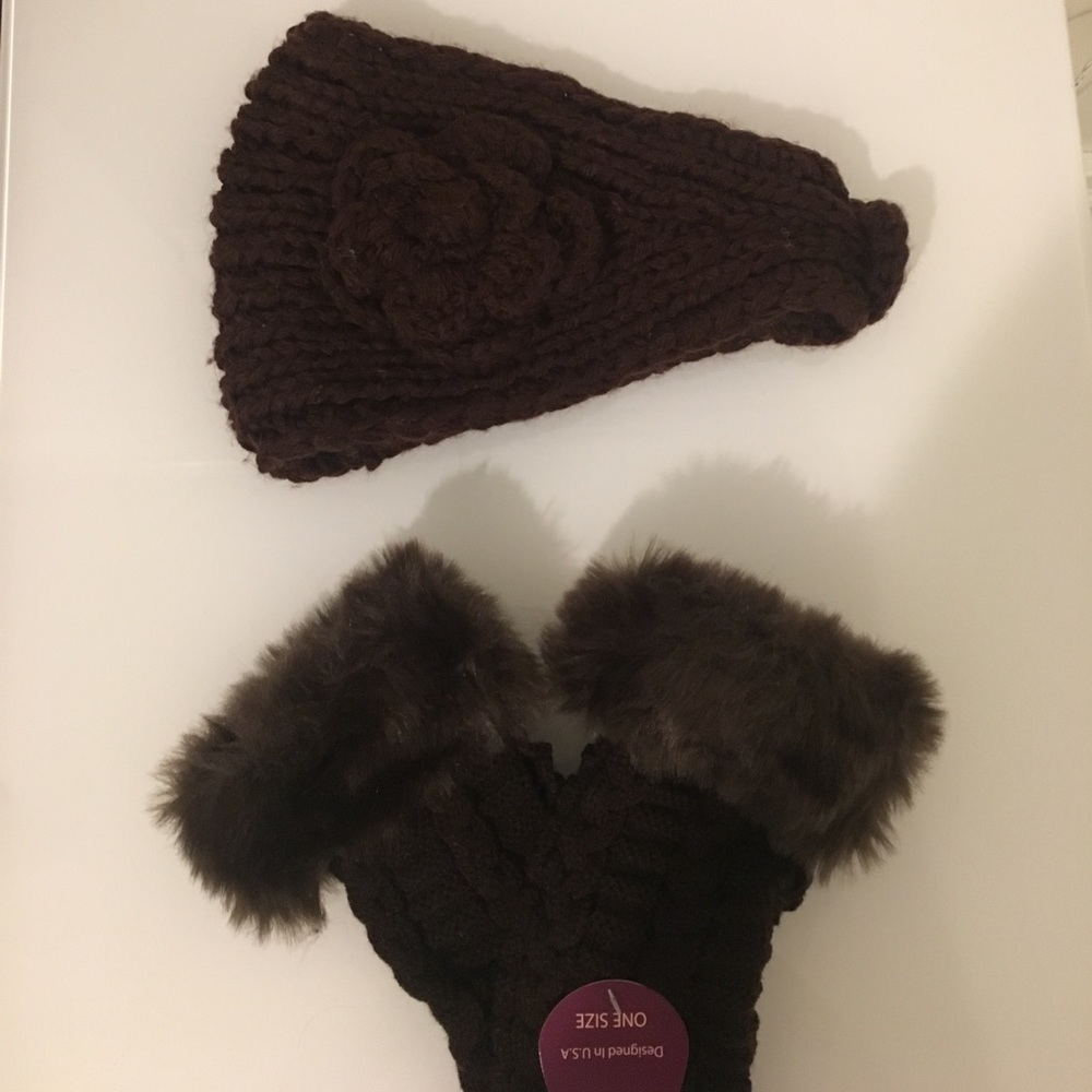 Headwarmer and fingerless gloves