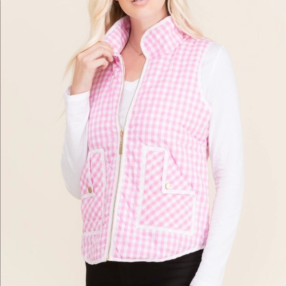 << Pink Checkered Plaid Puffer Vest >> - Picture 4 of 4