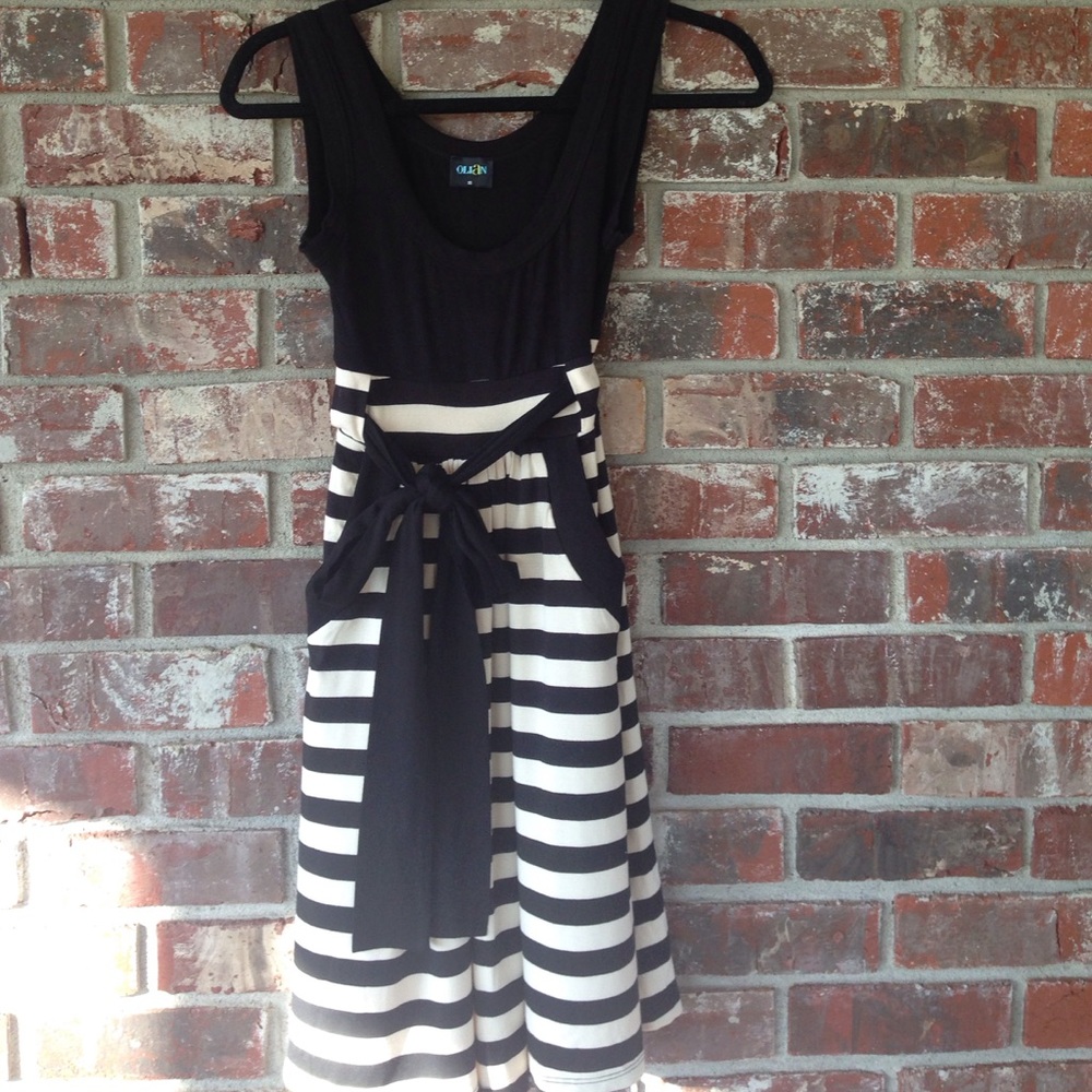 Black and cream stripe maternity dress