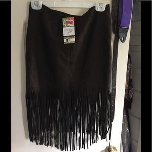 WT Vintage Brown Suede Fringe Skirt Size 8