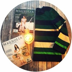 Ann Taylor Hunter Green & Navy Striped Sweater