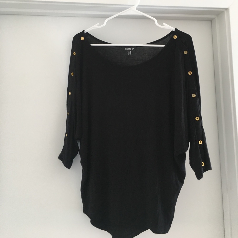 Bebe boat neck top with gold button detail