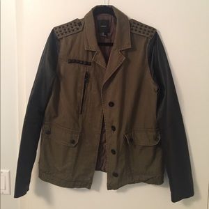 Studded Army x Faux Leather Jacket
