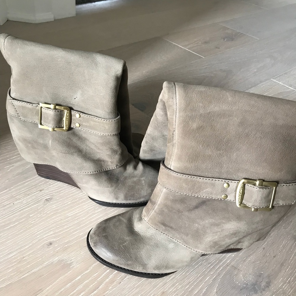 Vince Camuto leather wedge boots.