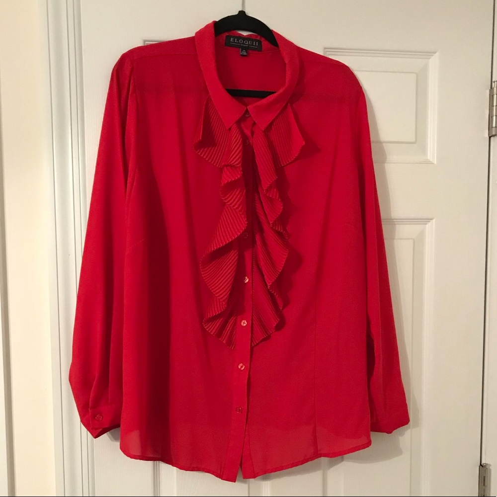 Eloquii, Red ruffle front blouse, Size 24