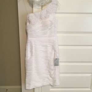 NWT white one shoulder dress with flower detail