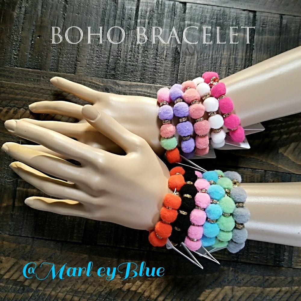Buy2 Get 1 FREE!!Colorful Boho Pompom Stretch Bracelet