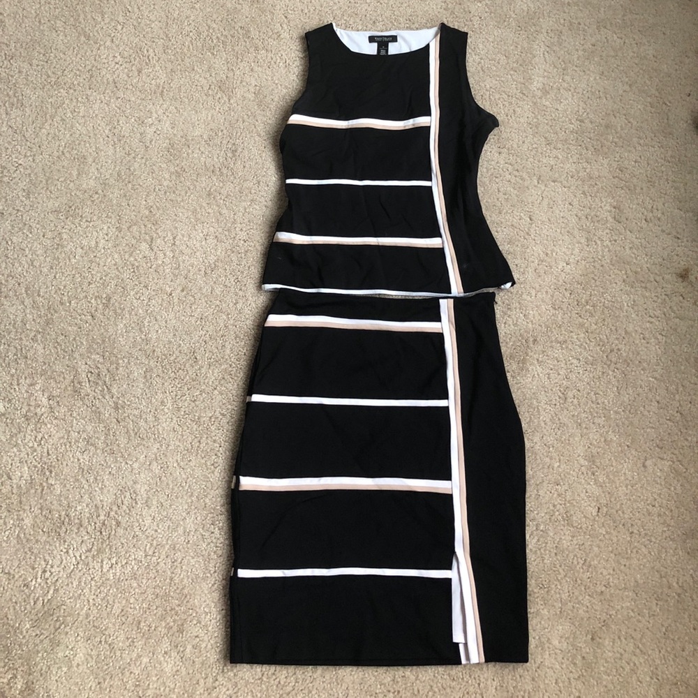 WHBM Black Cotton Tank Top Blouse and Skirt Set